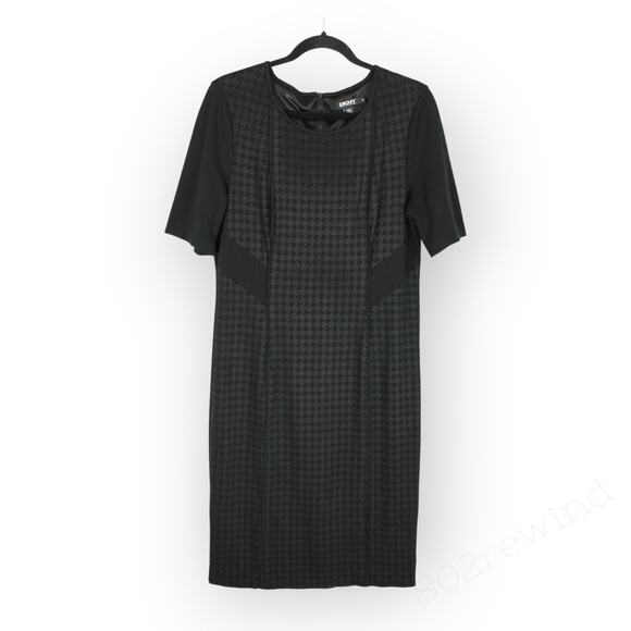 Sz14 DKNY Houndstooth Ponte Stretch Sheath KneeLength Slimming ShortSleeve - Picture 1 of 12
